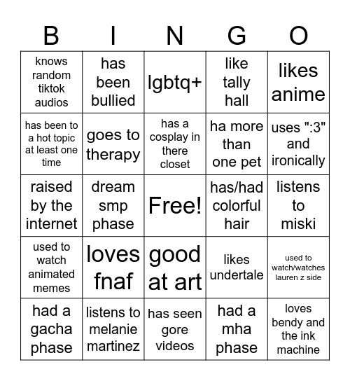 weird kid bingo Card