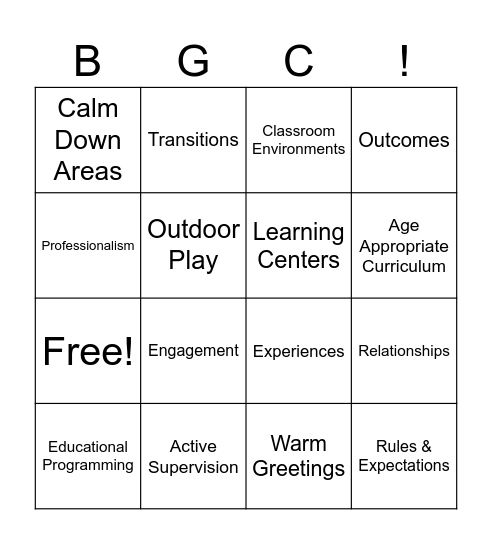 Excellence in Quality Care & Programming Bingo Card