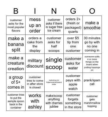 8/29/2024 closing shift Bingo Card
