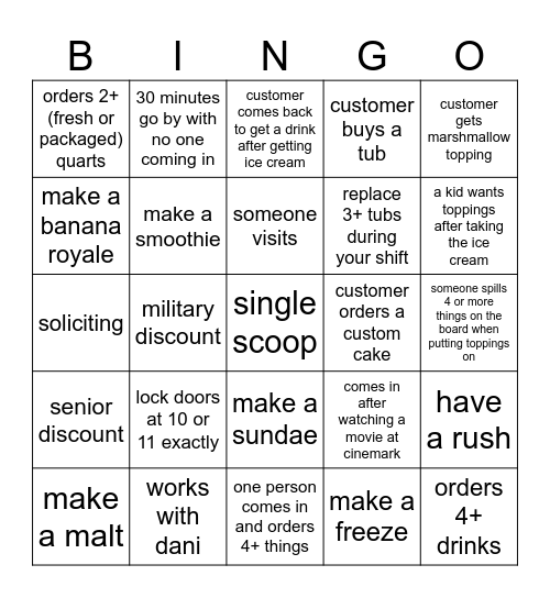 8/29/2024 closing shift Bingo Card