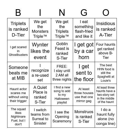 HHN 2024 Bingo Card Bingo Card