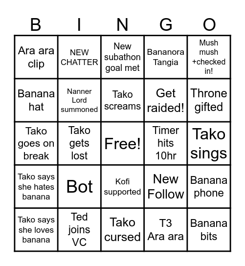 Banana Bingo Card