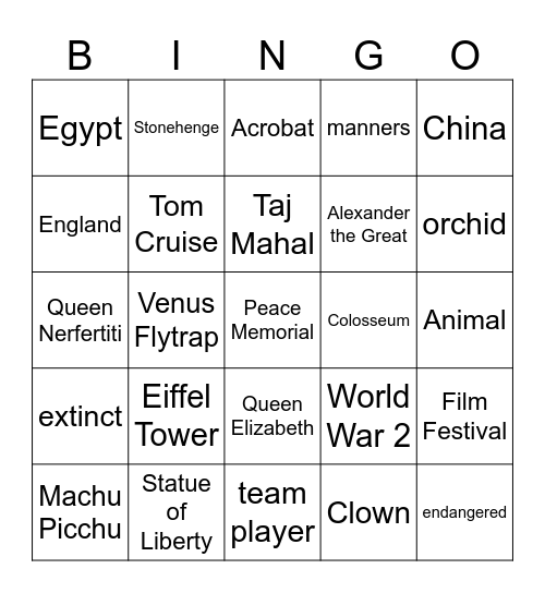 JI Bingo Card