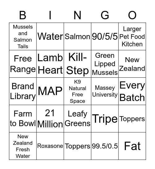 K9 Natural Bingo Card