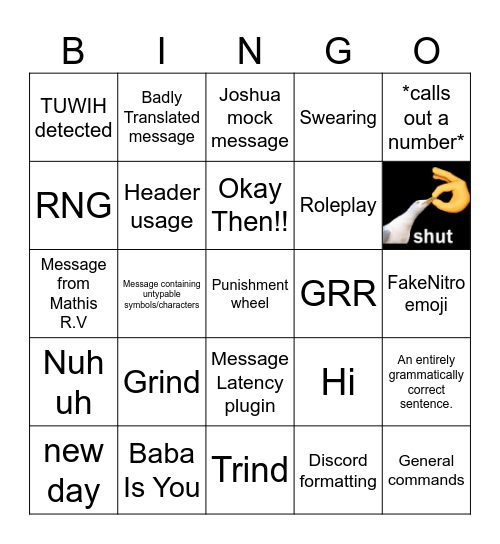 The Official FG Bingo Card