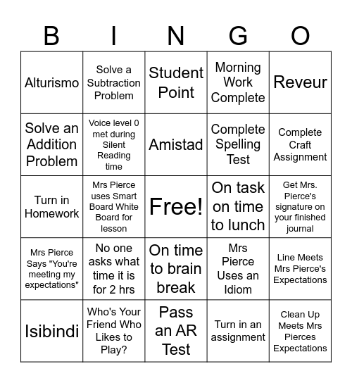 Friday August 30 Bingo Card