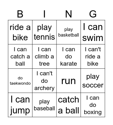 Sports Bingo Card