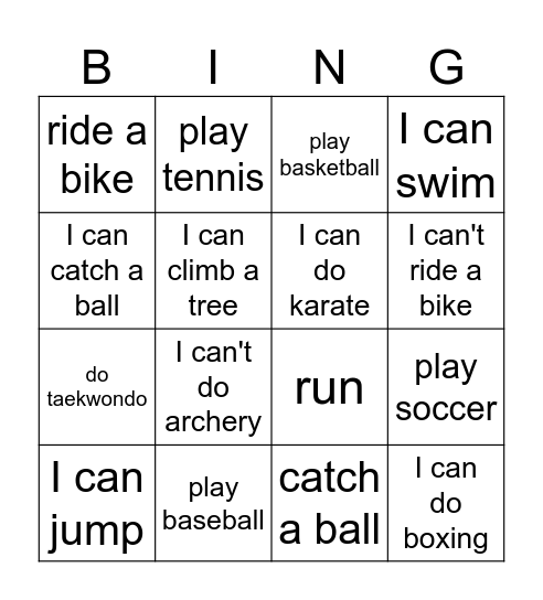 Sports Bingo Card