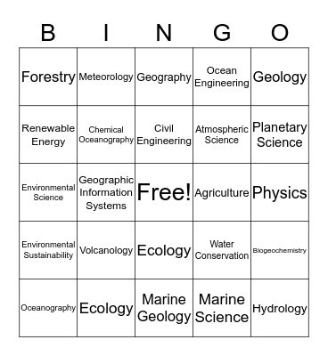 Geosciences Bingo Card