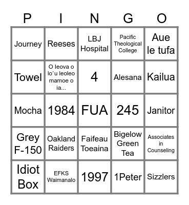 All Things Bingo Card