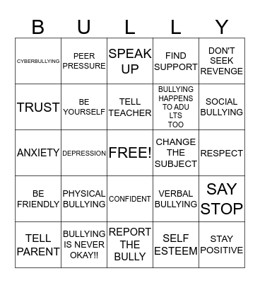 Don't Be A Bully Bingo Card