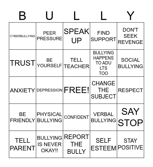 Don't Be A Bully Bingo Card