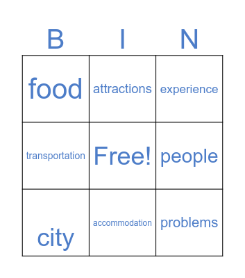 Summer Holidays Bingo Card