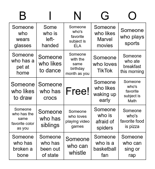 Human Bingo Card