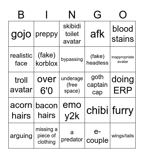 roblox "bathroom simulator" 🤨 bingo Card