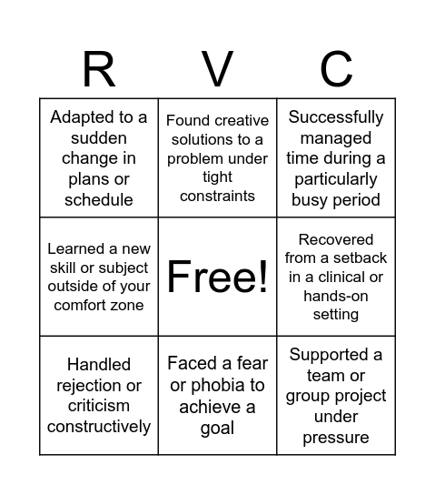 Resilience Bingo Card