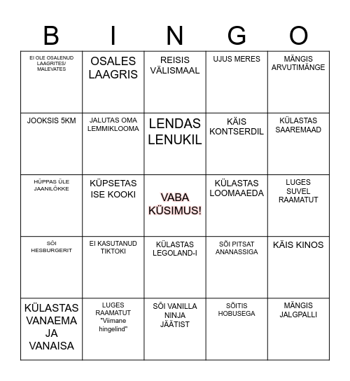 LEIA KEEGI, KES SELLEL SUVEL... Bingo Card