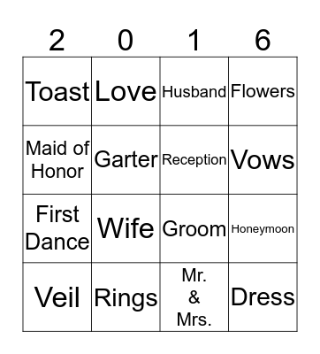 Shana's Bridal Shower Bingo Card