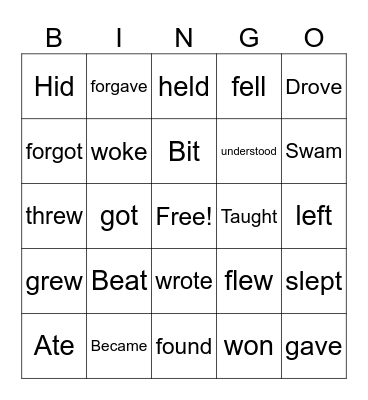 irregular verbs Bingo Card