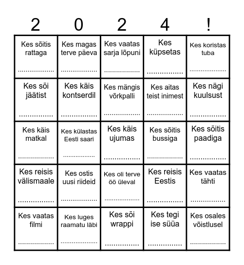 SUVE Bingo. Leia keegi, kes..... Bingo Card