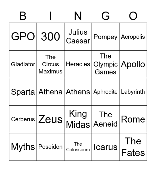 Classical Studies Bingo Card