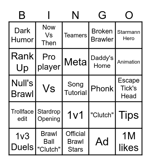 Brawl Starts Shorts Bingo Card