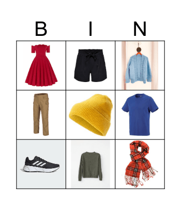 Clothes Bingo Card