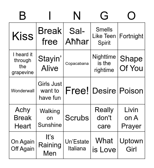 Music! Music! Music Bingo Card