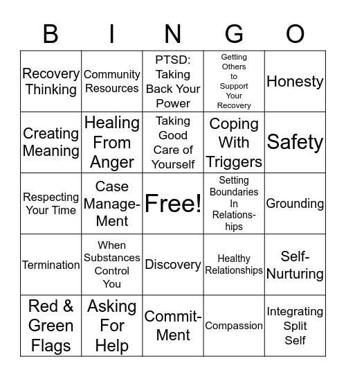 Seeking Safety Bingo Card