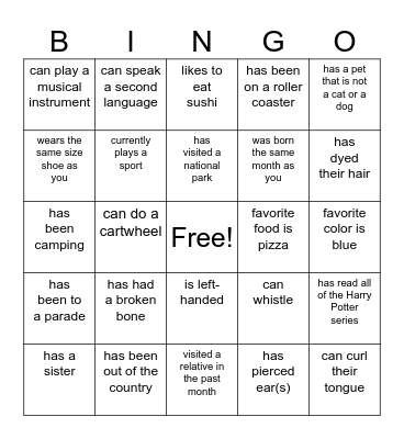 Get to Know You Bingo Card