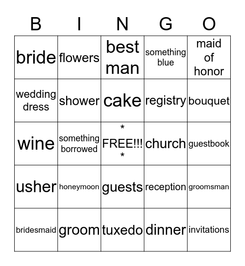 Bridal Bingo! Bingo Card