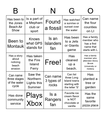 Earth Science Getting To Know You Bingo Card