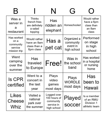 Freshman Science BINGO! Bingo Card