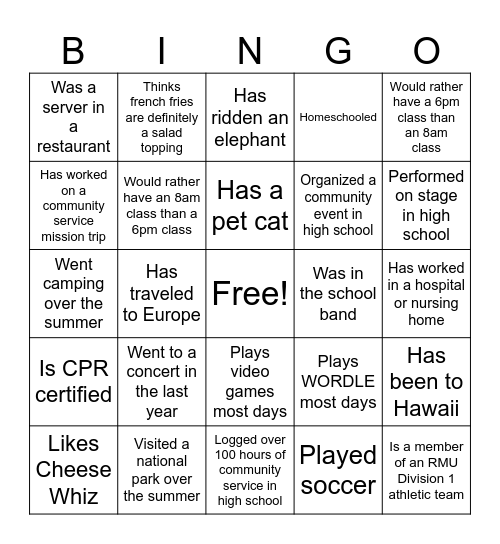 Freshman Science BINGO! Bingo Card