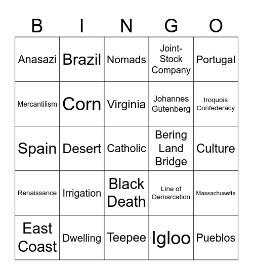 US History Bingo Card