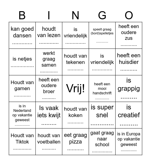 Kennismakingsbingo! Bingo Card