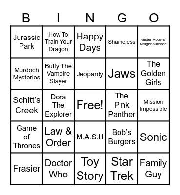 Theme Songs Bingo Card