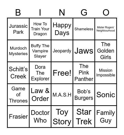 Theme Songs Bingo Card