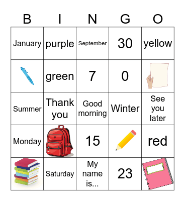 Beginner Spanish Bingo Card
