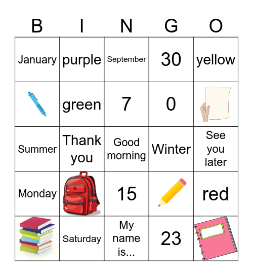 Beginner Spanish Bingo Card