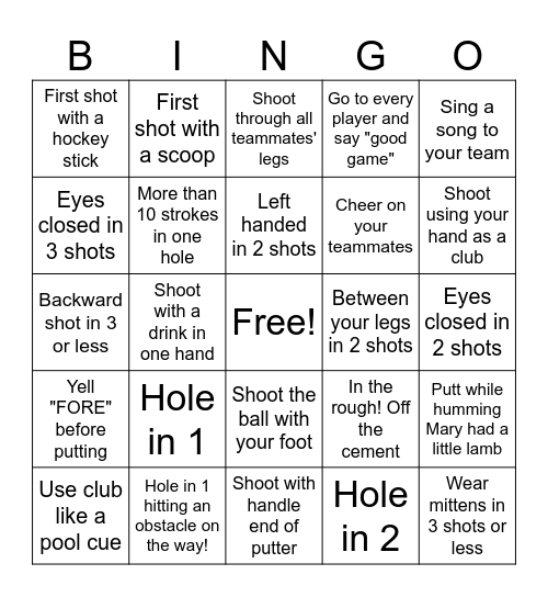 Mini Golf Bingo Card