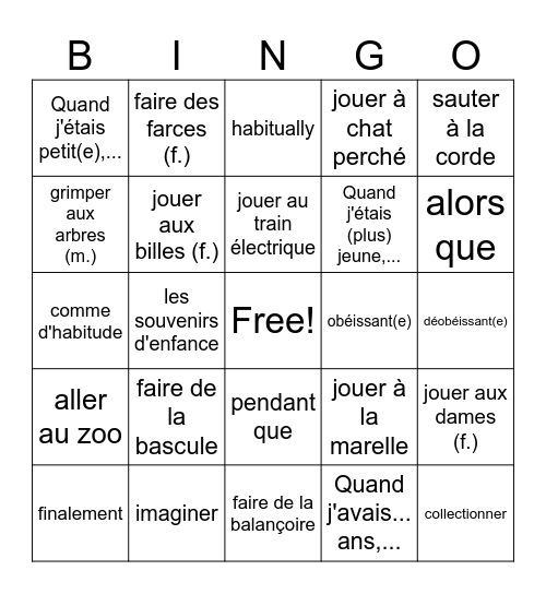 Bien Dit 2 6.1 Bingo Card