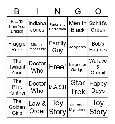 Theme Songs Bingo Card