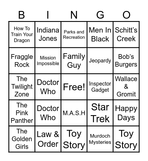 Theme Songs Bingo Card