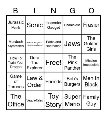 Theme Songs Bingo Card