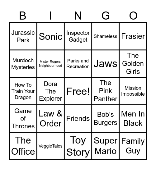 Theme Songs Bingo Card
