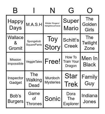 Theme Songs Bingo Card
