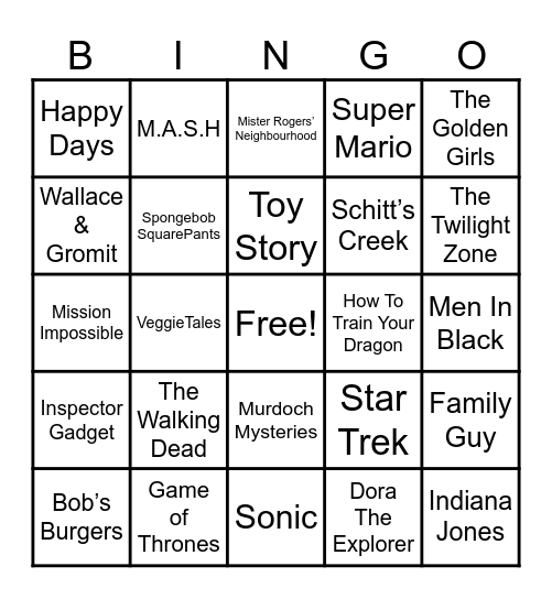 Theme Songs Bingo Card