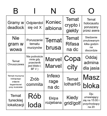 Bingo gamingowych wariatów Bingo Card