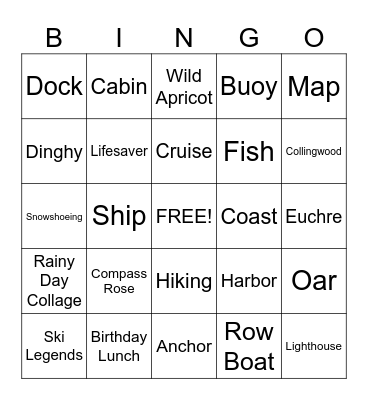 Pretty River Sunset Harbour Cruise Bingo Card